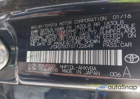 2016 Toyota Prius C Two from USA, damaged, VIN JTDKDTB31G1122649